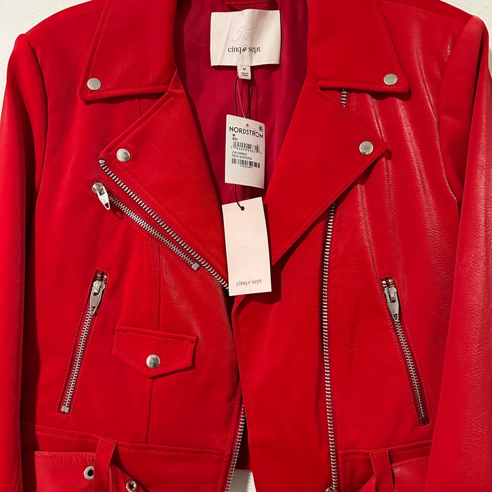 NWT Cinq a Sept red leather jacket size medium - Picture 3 of 7